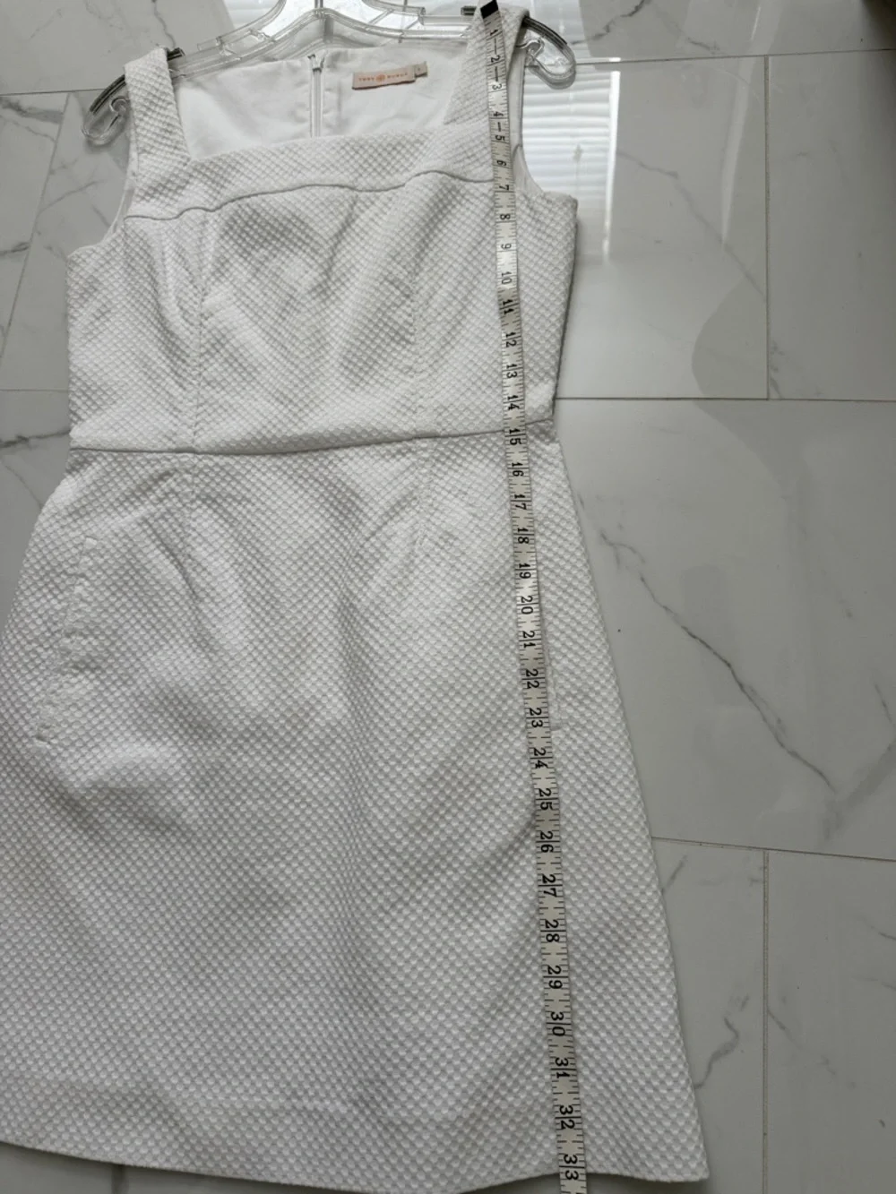 TORY BURCH White Cotton Stretch Pique Sleeveless Square Neck Dress Sz 4